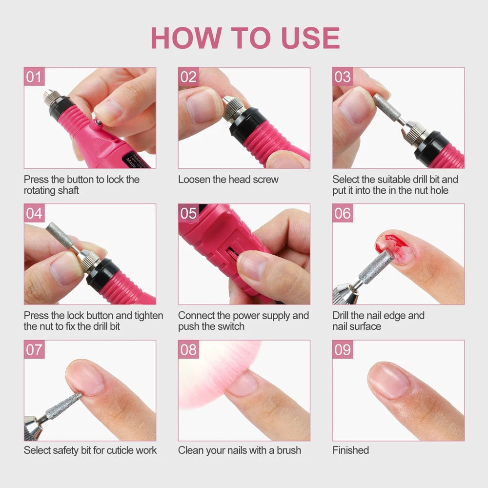 LULAA Strong Electric Nail Sander Nail Drill Machine Grinding Equipment Milling Cutter For Manicure Pedicure Polishing Tools