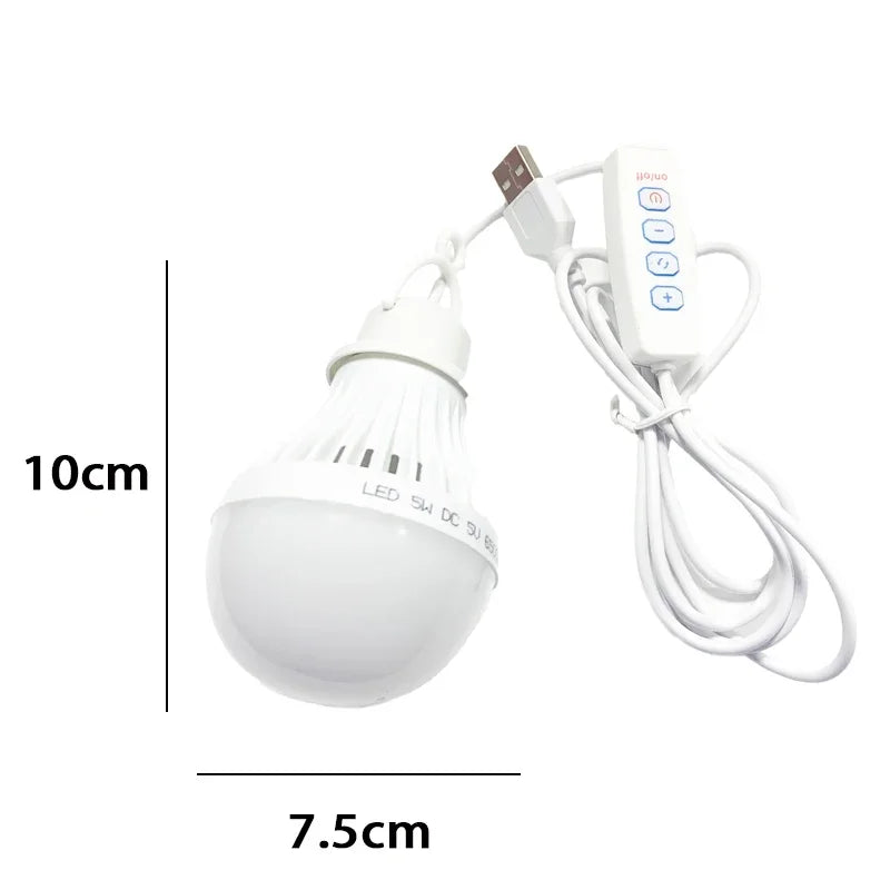 DC5V Led Camping Light 5W/7W Usb Emergency Bulb 3-color Dimmable Hanging Tent Light Barbecue Fishing Repair Outdoor Equipment