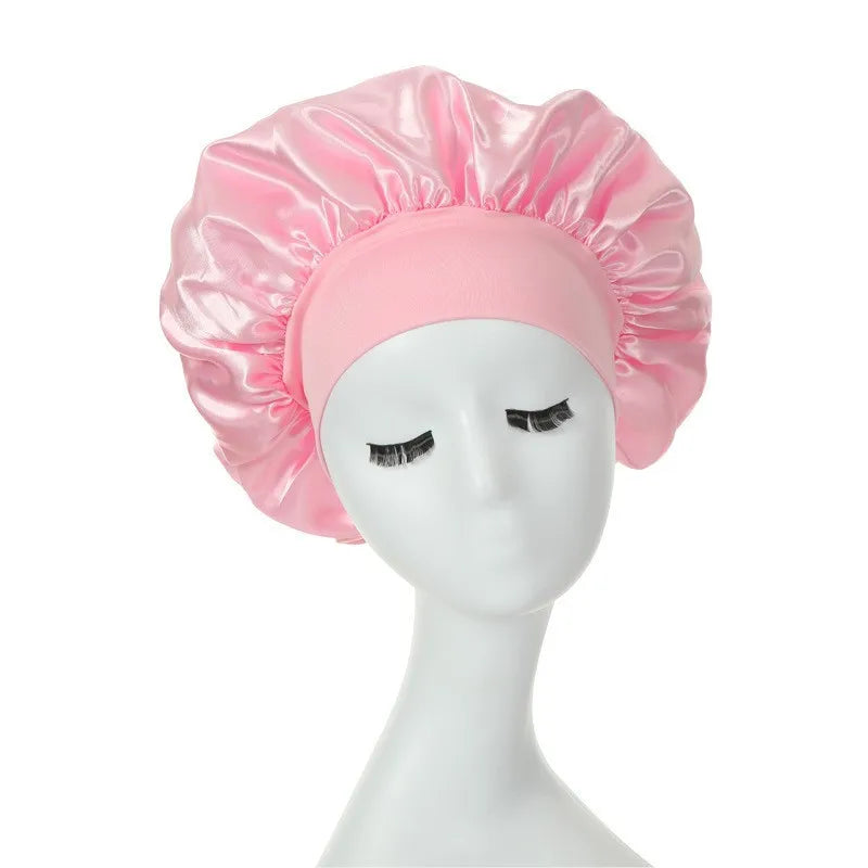 Satin Bonnets Night Sleeping Cap Large Elastic Wide Soft Band Colorful Silk Hat for Curly Hair Care Beauty Makeup for Women