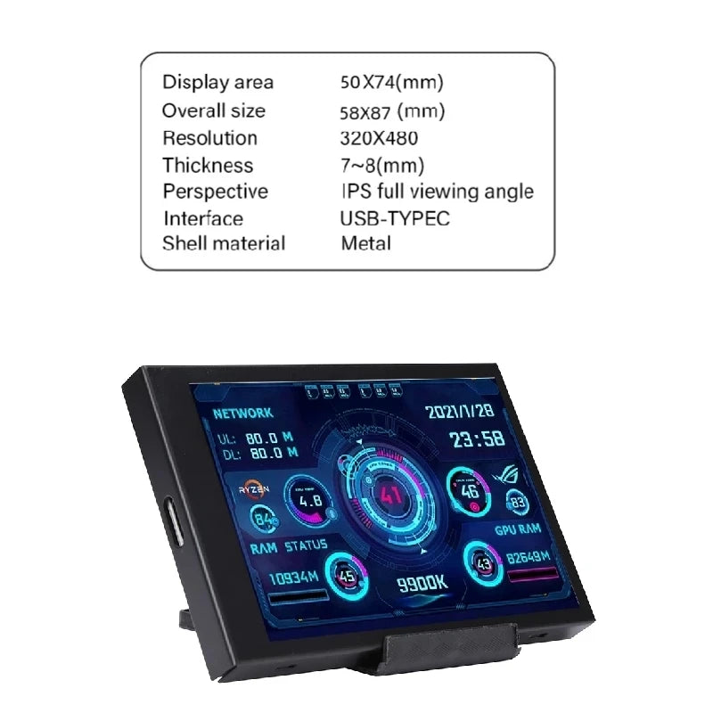 New 3.5 Inch IPS TYPE-C Secondary Screen Computer CPU GPU RAM HDD Monitor USB Display For Freely AIDA64