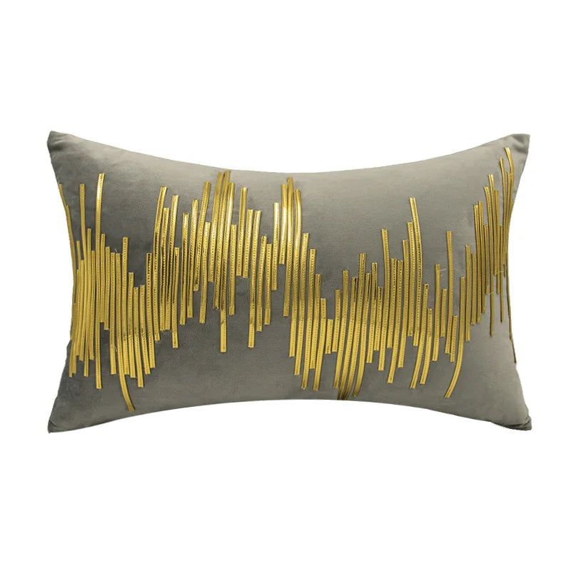 GUVINCI Midcentury Modern Faux Gilt Metallic Stripes Decorative Cushion Cover Luxury Velvet Throw Pillow Case For Hotel Villa