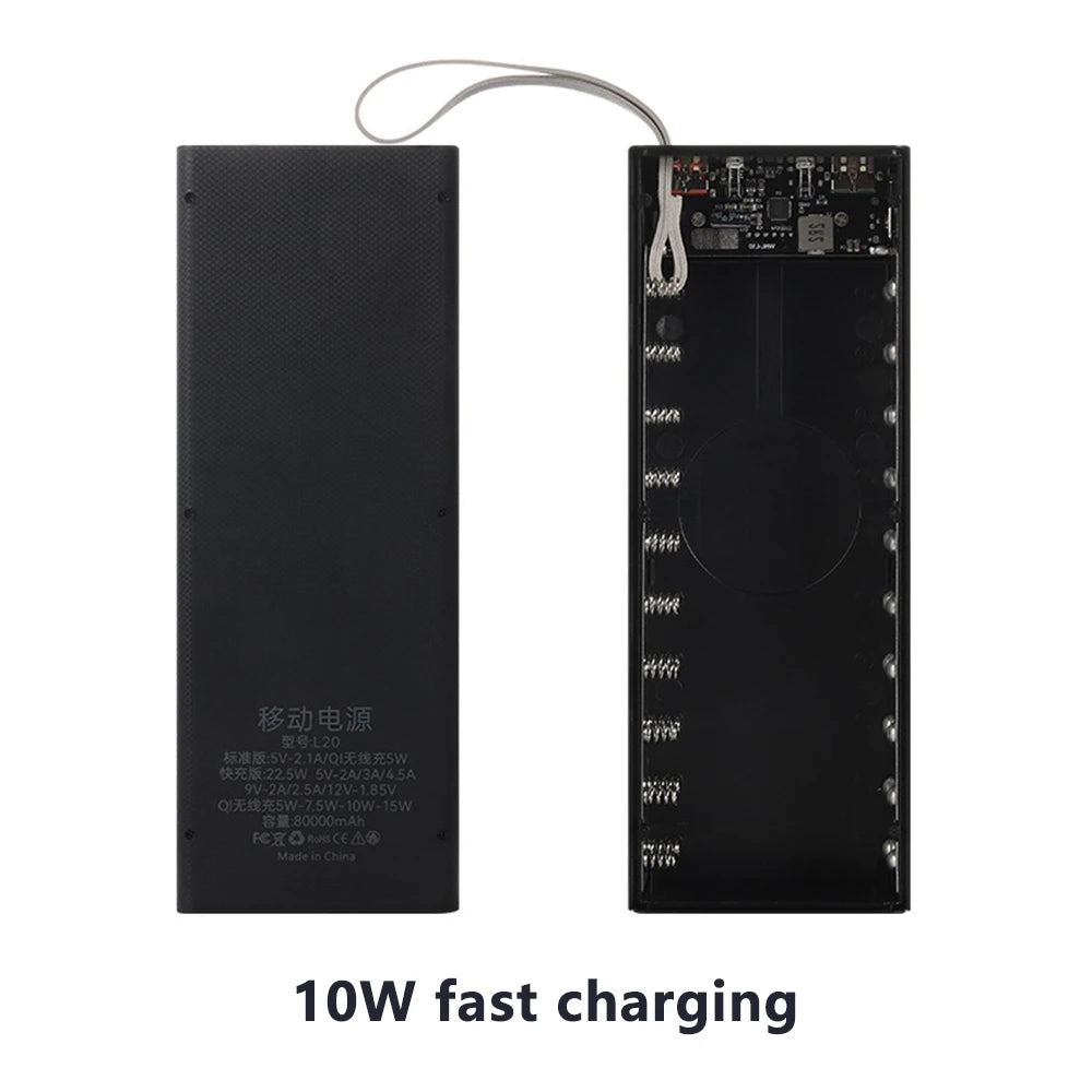 20x18650 Batteries Power Bank Case DIY Mobile Power Supply Battery Storage Boxes 22.5W Fast Charge With 15W Wireless Charging