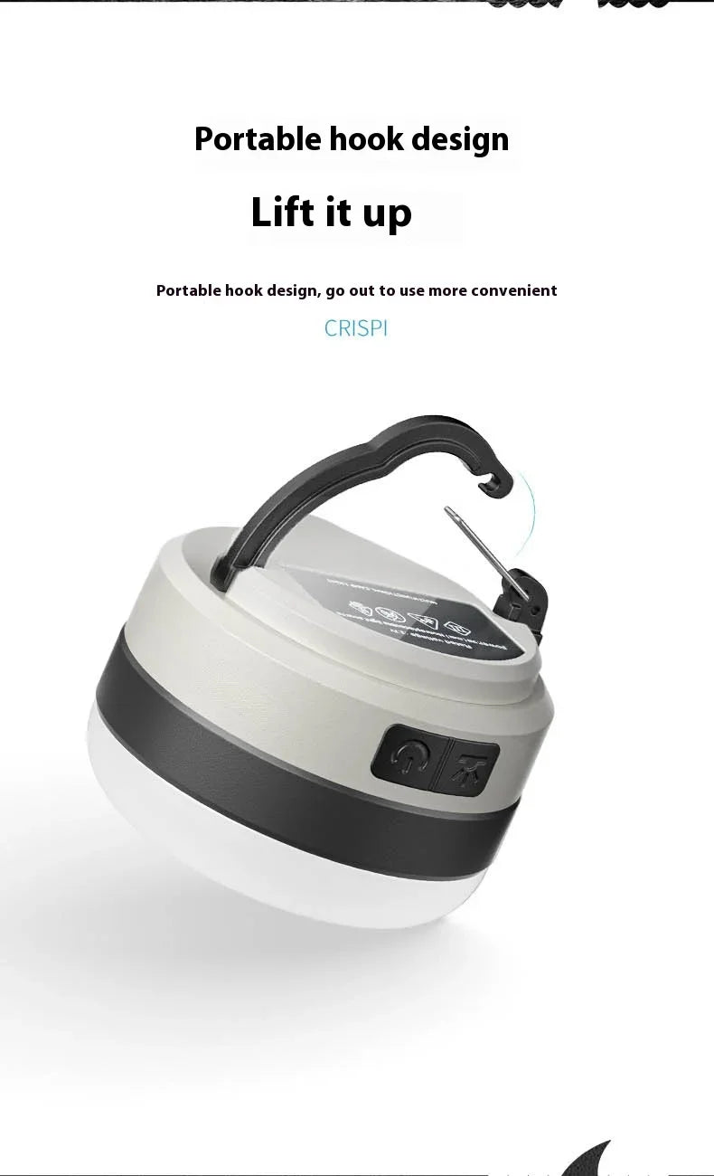 Rechargeable Camping Tent Light - LED Portable Lantern Flashlight with 6 Light Modes, Hanging Hook Buit-in Battery