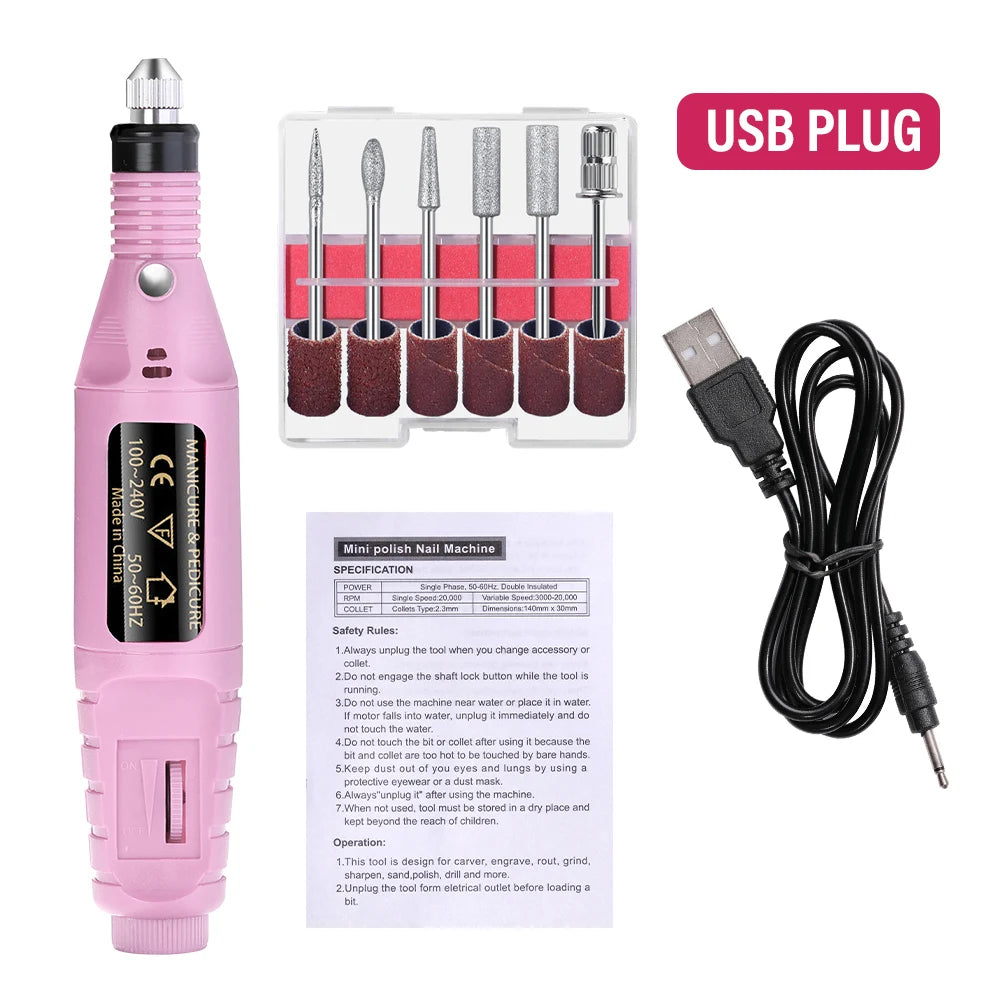LULAA Strong Electric Nail Sander Nail Drill Machine Grinding Equipment Milling Cutter For Manicure Pedicure Polishing Tools