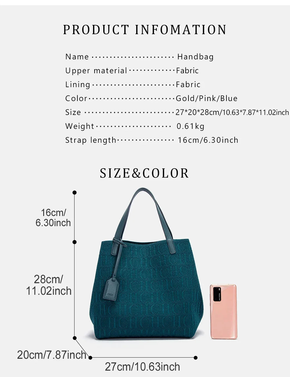 CH High-quality Temperament Ladies Handbag Handmade Large Capacity Women's Shoulder Bag Fashion Classic New Solid Color