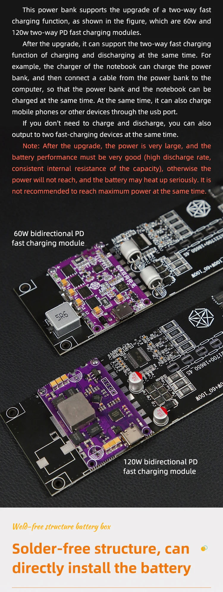 DIY IP5389 pd100w Mobile Power 리듐 18650 Battery 38400mah External Portable Power Bank Fast Charging 32800mah Power Bank Case