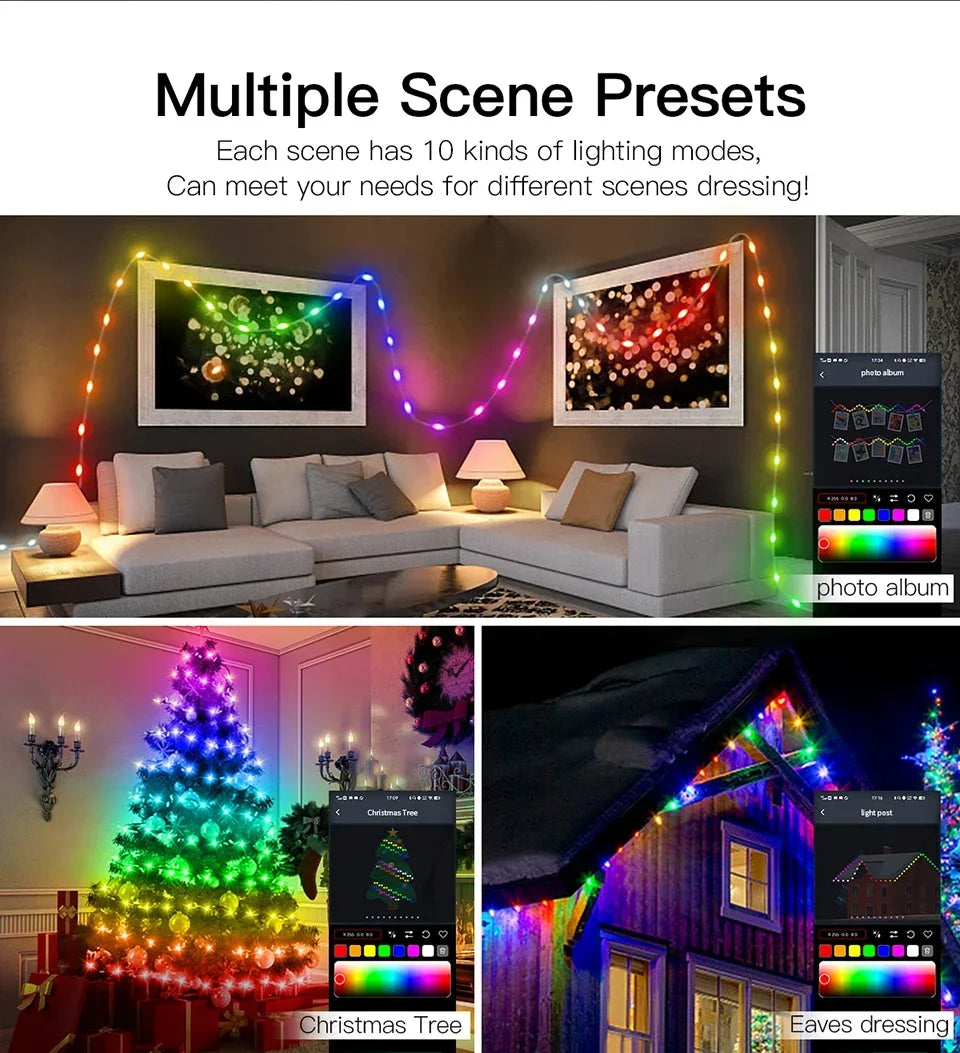 20M RGBIC USB 5V LED Sting Light Bluetooth Music APP WS2812 Programmable DIY Fairy Lights Birthday Party Garland Christmas Decor