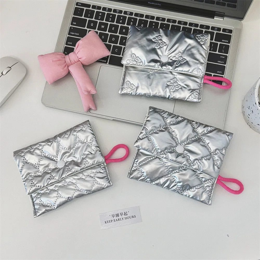 Silver Lingge Bow Pattern  Coin Purses Small Canvas Coin Wallet Lady Girls Earphone Coin Key Money Storage Bag Zipper Pouch