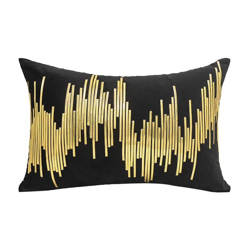 GUVINCI Midcentury Modern Faux Gilt Metallic Stripes Decorative Cushion Cover Luxury Velvet Throw Pillow Case For Hotel Villa