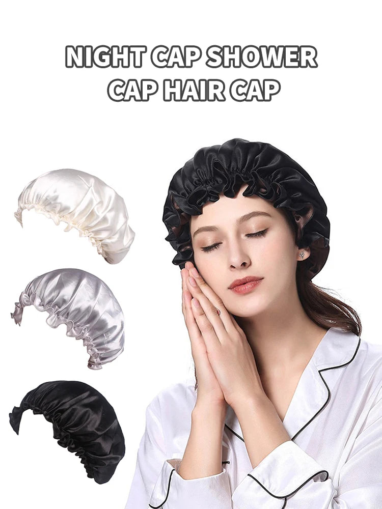 Lace Sleeping Cap Multifunctional Hair Care Cap Shower Cap Beauty Makeup Cap Imitation Silk Home Hat Suitable For Natural Curly