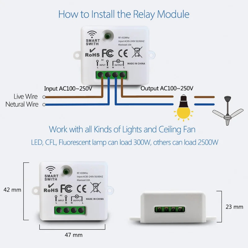 Wireless Smart Wall Switch RF 433Mhz Interruptor Light Switch Remote Control 86 Panel Receiver For Lamp Home Decoration