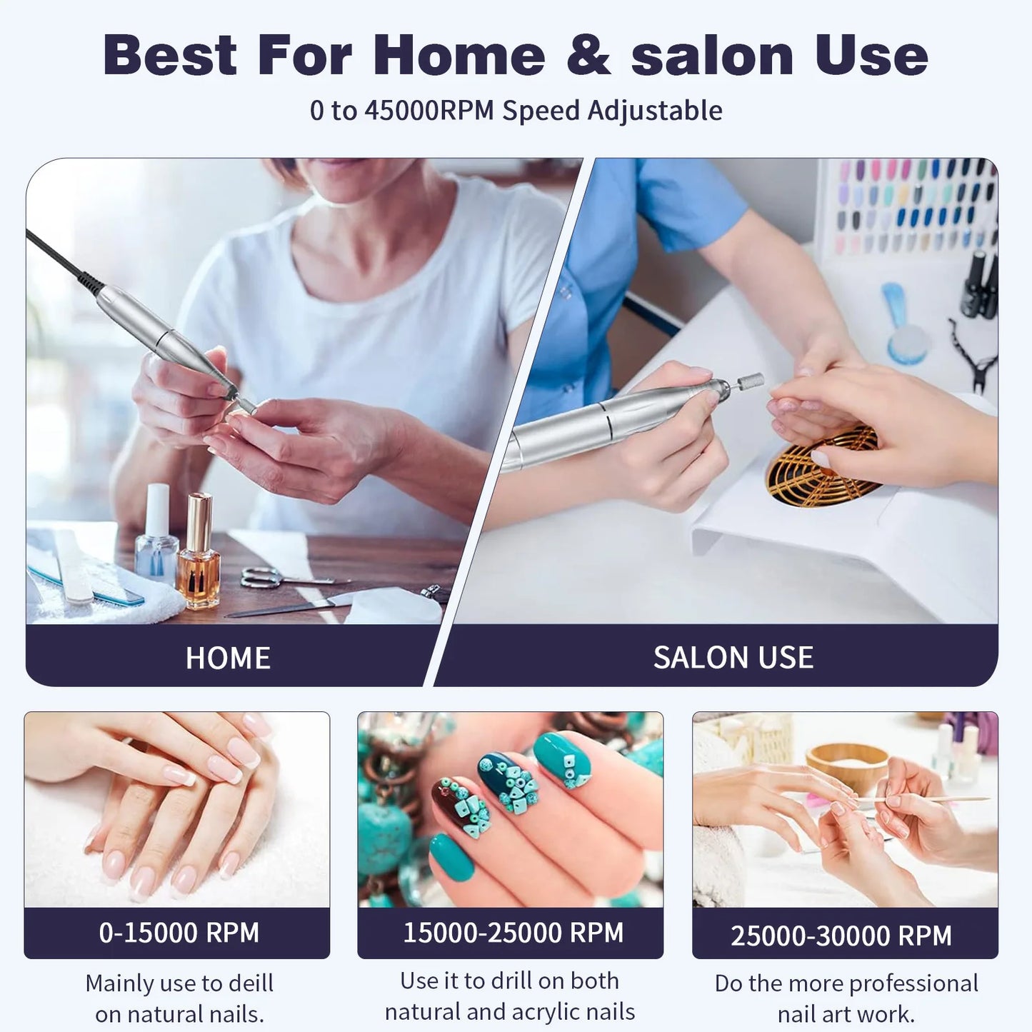 45000RPM Nail Drill Machine Kit Rechargeable Nail Sander Machine With Pause Mode Professional Electric Nail File for Manicure