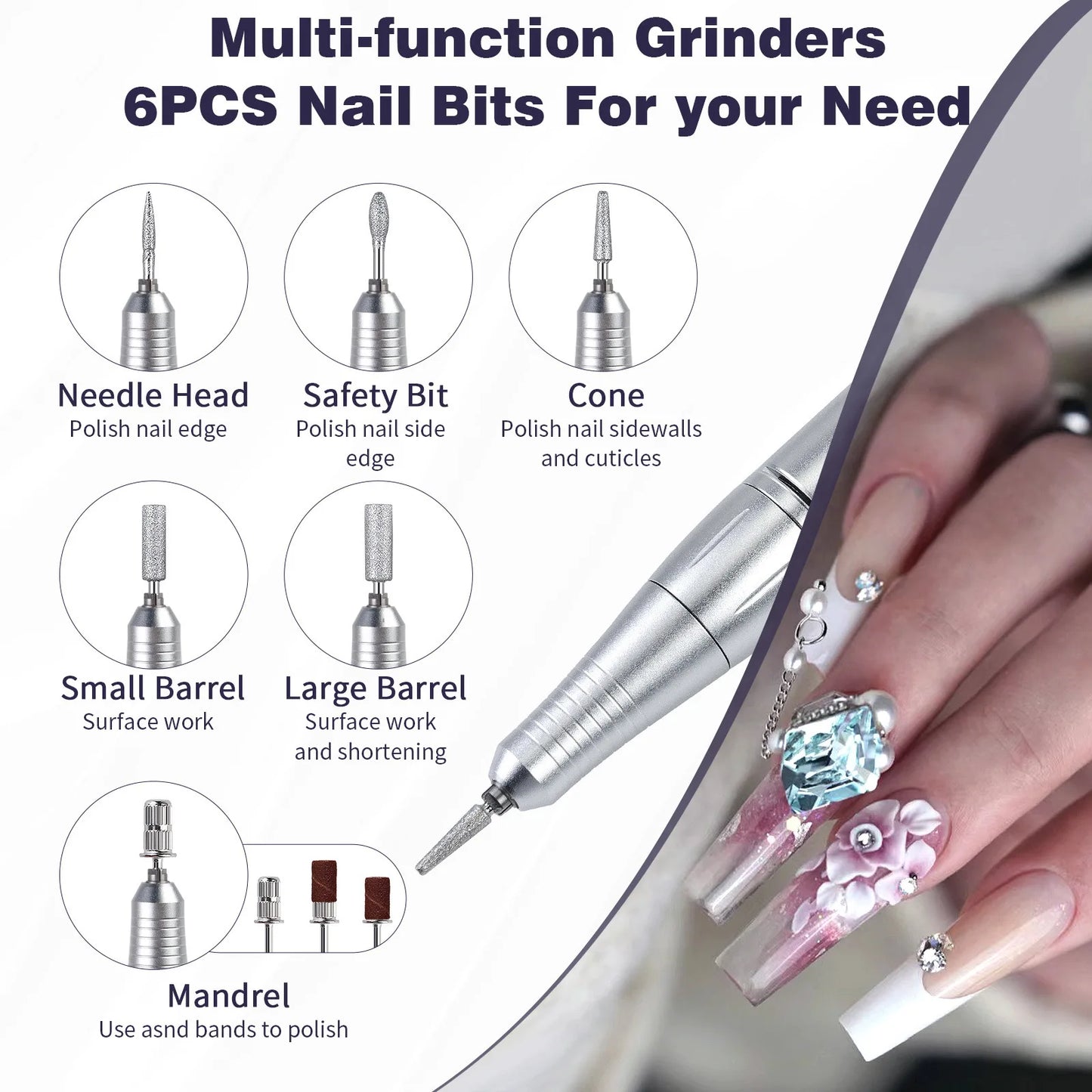 45000RPM Nail Drill Machine Kit Rechargeable Nail Sander Machine With Pause Mode Professional Electric Nail File for Manicure