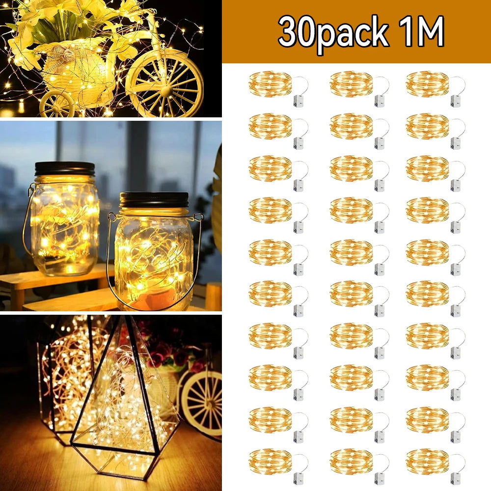 10pcs LED String Light Battery Operated Copper Wire Fairy Lights Festive Decoration With Flashing Modes Home Decor ﻿