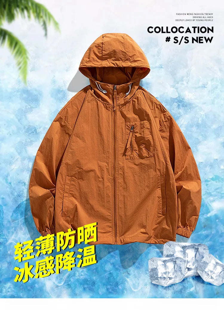 UPF50+Sunscreen Jacket 2024 New Loose and Thin Breathable UV Protection Hooded windbreaker Summer Men's Sunscreen Clothing