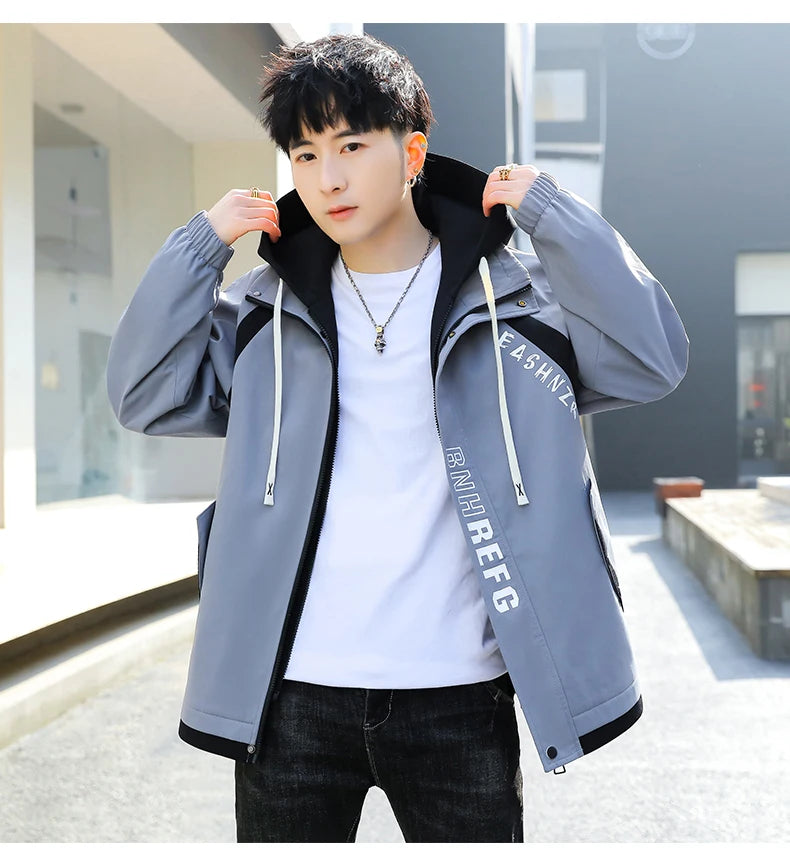 Fashion Spring Autumn Casual Hooded Jacket For Men's Loose Coat Hip Hop Streetwear Zipper Windbreaker Youth Outdoor Top Clothing