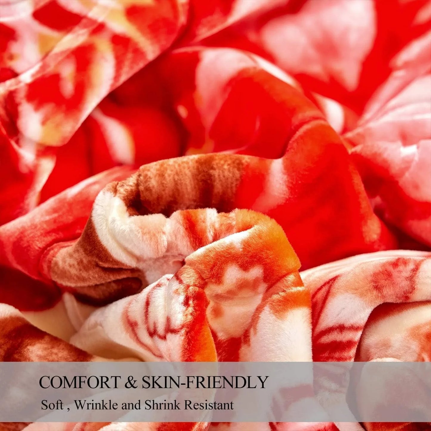 JML Plush Raschel Blanket, Korean Style Mink Blankets - Silky Soft, 2 Ply Printed Fleece Blanket (Orange Floral, Queen)