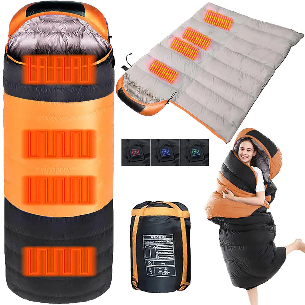 -5℃ USB Heated Sleeping Bag Winter Wearable Adult Electric Thermal Warm 4 Season Outdoor Camping Hiking Traveling(NO Power bank