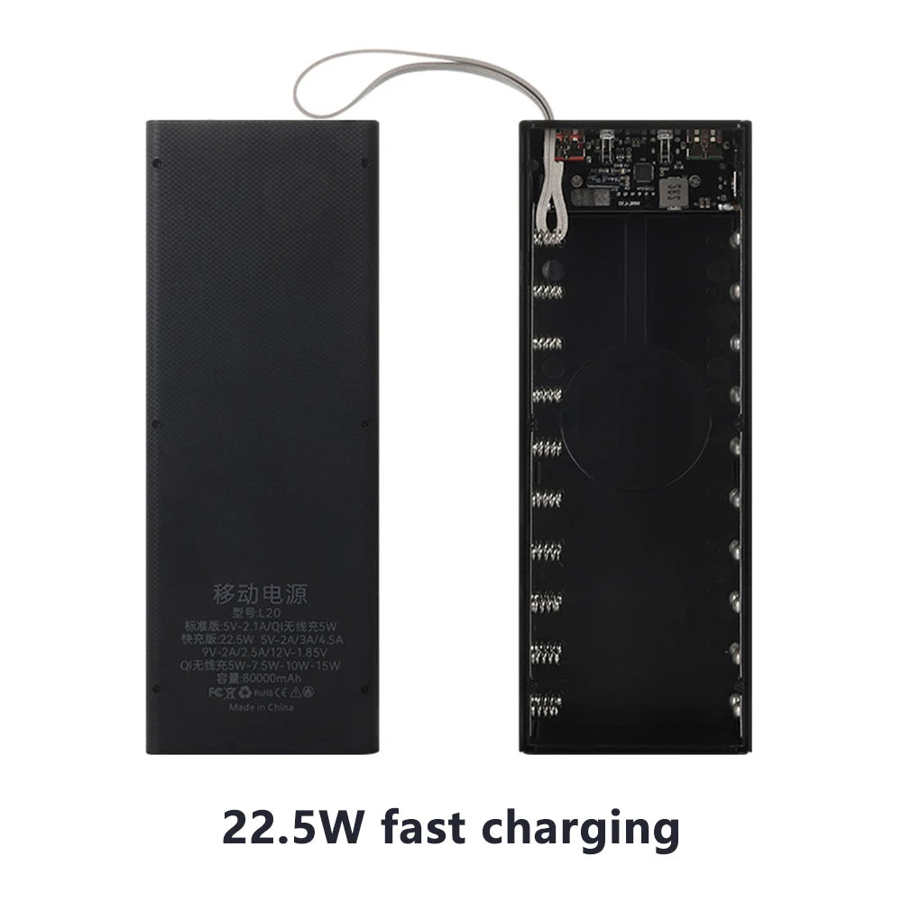 20x18650 Batteries Power Bank Case DIY Mobile Power Supply Battery Storage Boxes 22.5W Fast Charge With 15W Wireless Charging