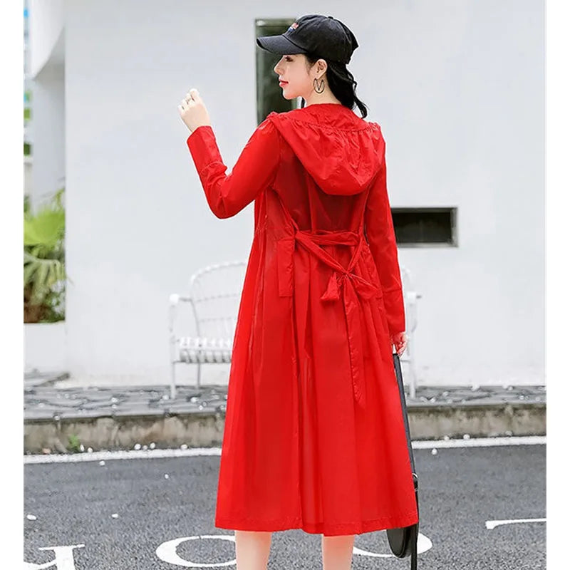 2025Spring Summer New Sunscreen Jacket Ladies Loose Hooded Windbreaker Western-Style Long Sun Protection Clothing Coat Women Top