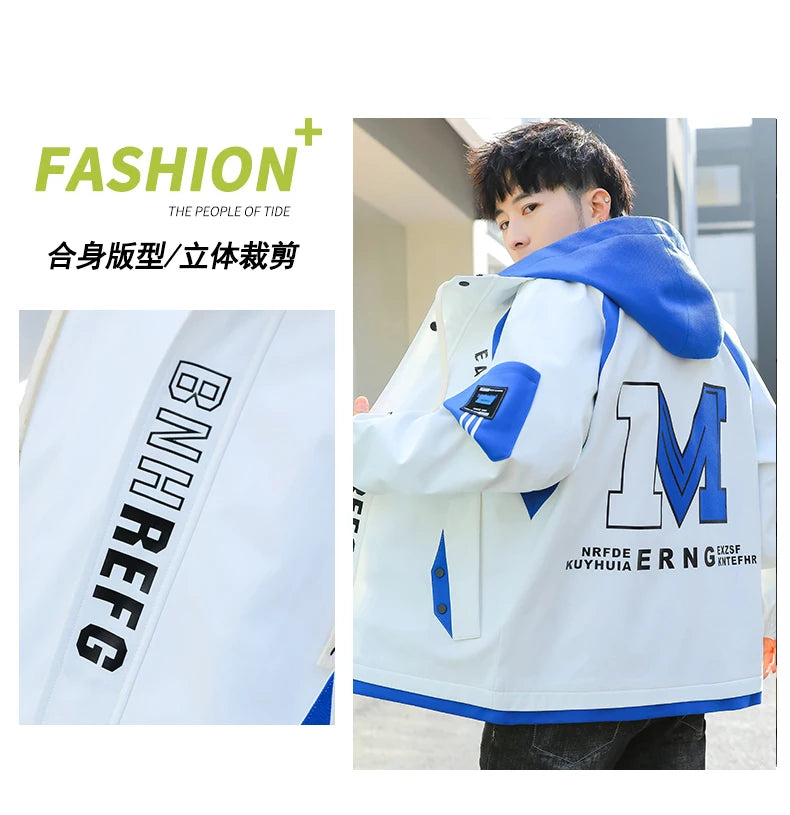 Fashion Spring Autumn Casual Hooded Jacket For Men's Loose Coat Hip Hop Streetwear Zipper Windbreaker Youth Outdoor Top Clothing