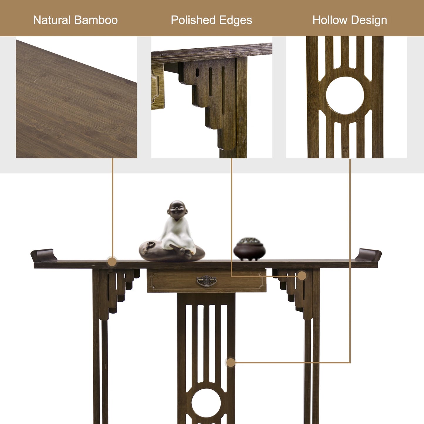 Chinese Style Hall Console Table Accent Table Entryway with Drawer Storage Shelf Wood Furniture