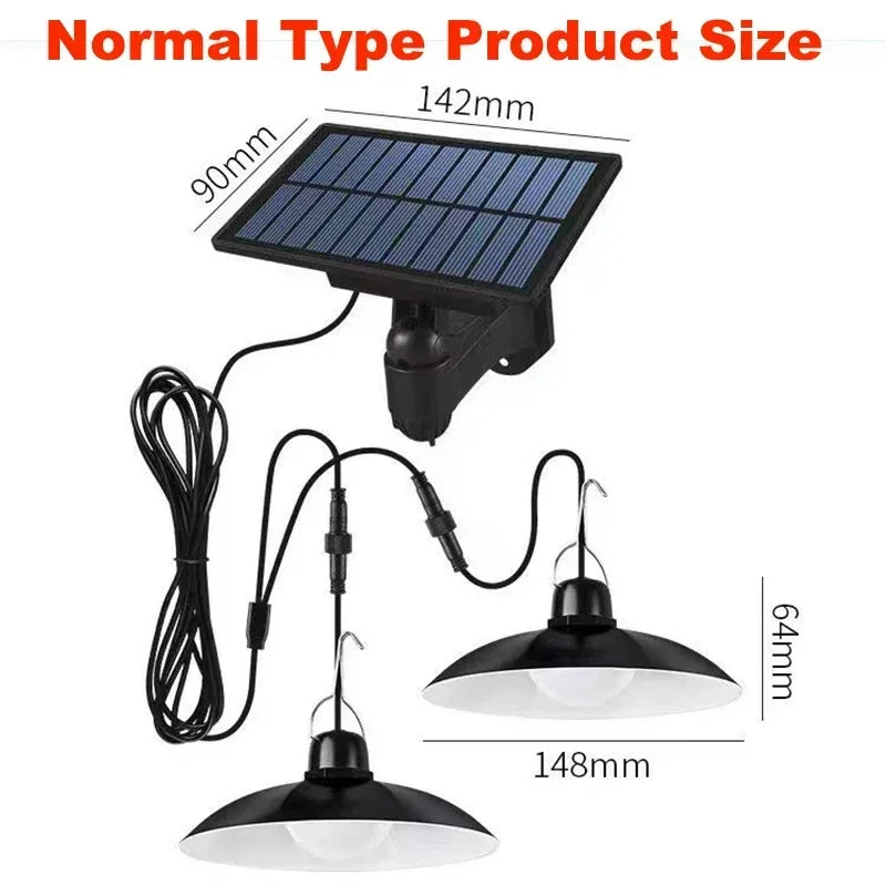 2/1 Head Solar Pendant Light Remote Outdoor Lamp Waterproof Power Garden Chandelier Indoor Garden Yard Shed Barn LED with Remote
