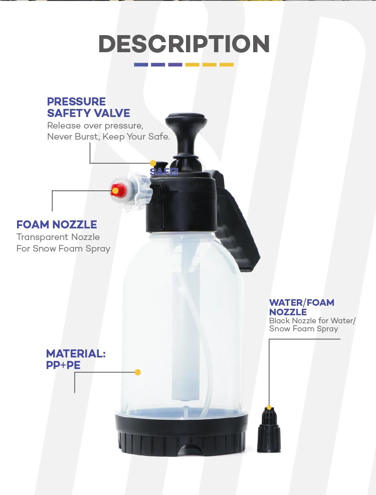 Continuous Hand Pump Pressure Sprayer, Hand held Garden Sprayer for Home, Lawn, Garden, Car Detailing and More, 2 L / 0.5 Gallon
