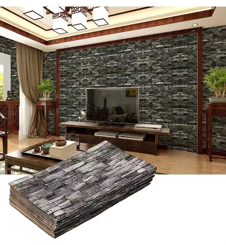 3D Self-Adhesive Wallpaper Continuous Waterproof Brick Wall Stickers Living Room Bedroom Children's Room Home Decoration