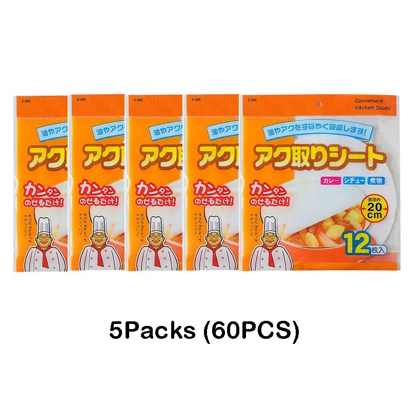 60/12pcs Disposable Soup Oil Absorbing Paper Food Soup Blotting Oil Health Filter Paper Food Grade Kitchen Gadgets Accessorie