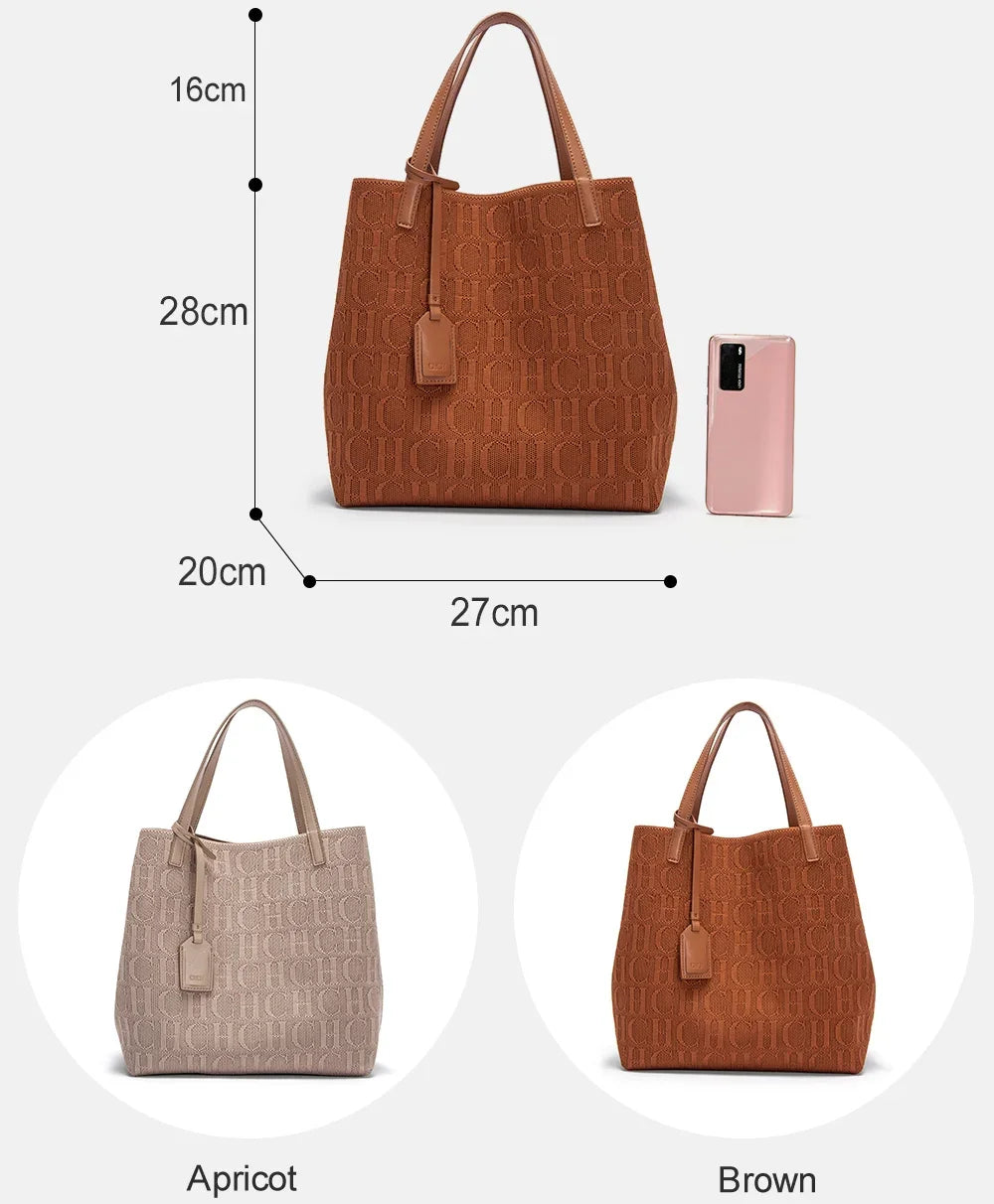 CH High-quality Temperament Ladies Handbag Handmade Large Capacity Women's Shoulder Bag Fashion Classic New Solid Color