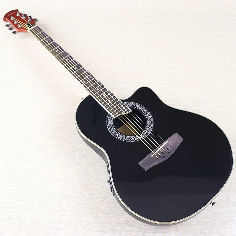 Ovation Model 41 Inch Round Back Electric Acoustic Guitar Cutaway Design 6 Strings Folk Style With Pick Up