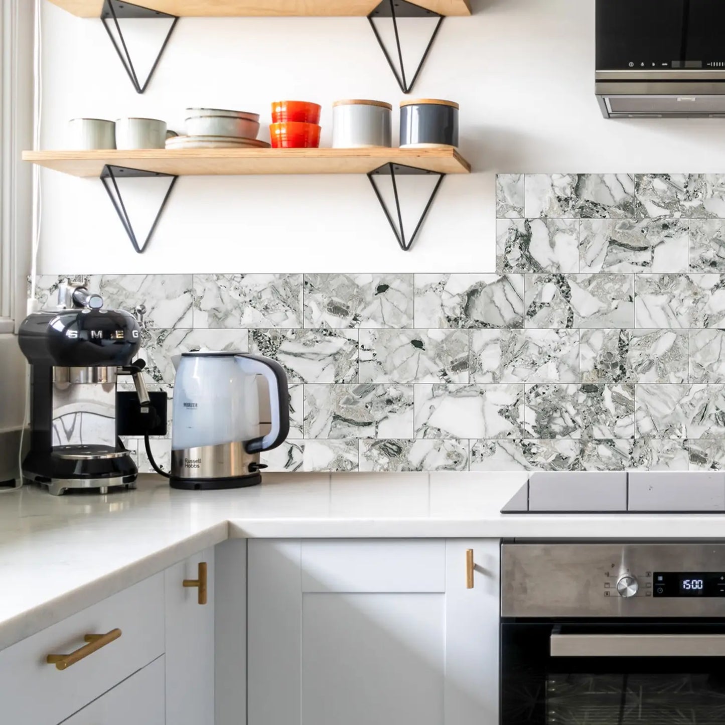 Marble Pattern Wall Sticker, 16/32/64pcs Peel & StickWall Decal, Waterproof Decorative Sticker For Home