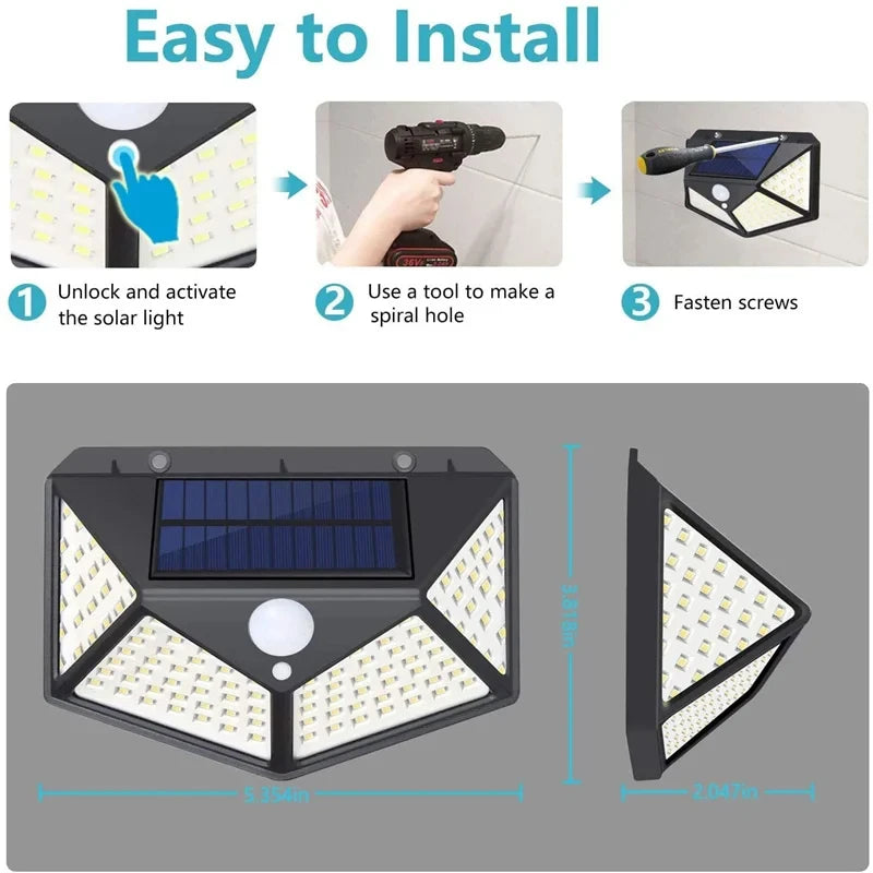 Multifunctional Solar Lamp Outdoor Garden Decoration Solar 100LED Light Waterproof Sunlight Powered Spotlight with Motion Sensor