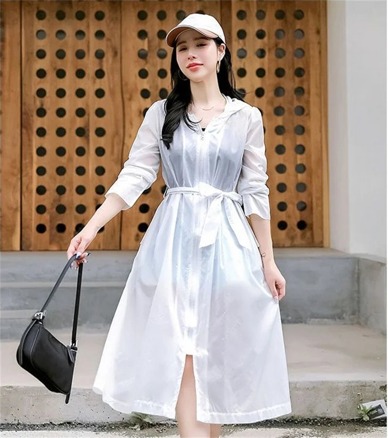 2025Spring Summer New Sunscreen Jacket Ladies Loose Hooded Windbreaker Western-Style Long Sun Protection Clothing Coat Women Top