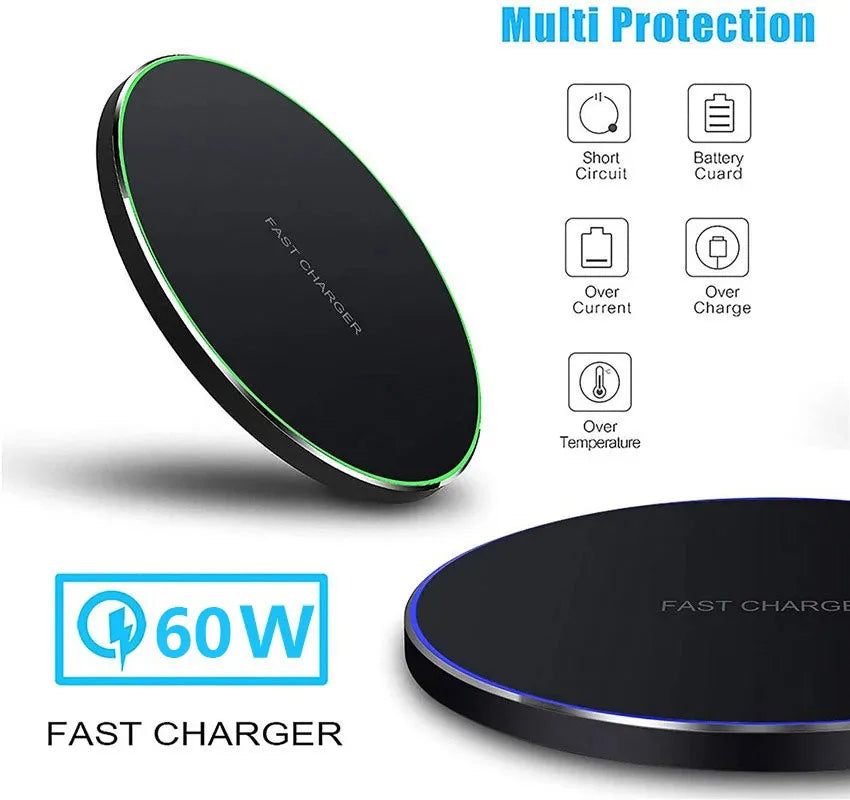 60W Wireless Charger Pad for iPhone 14 13 12 11 Pro Max X Samsung Xiaomi Huawei QC Power Bank Fast Charging Dock Station