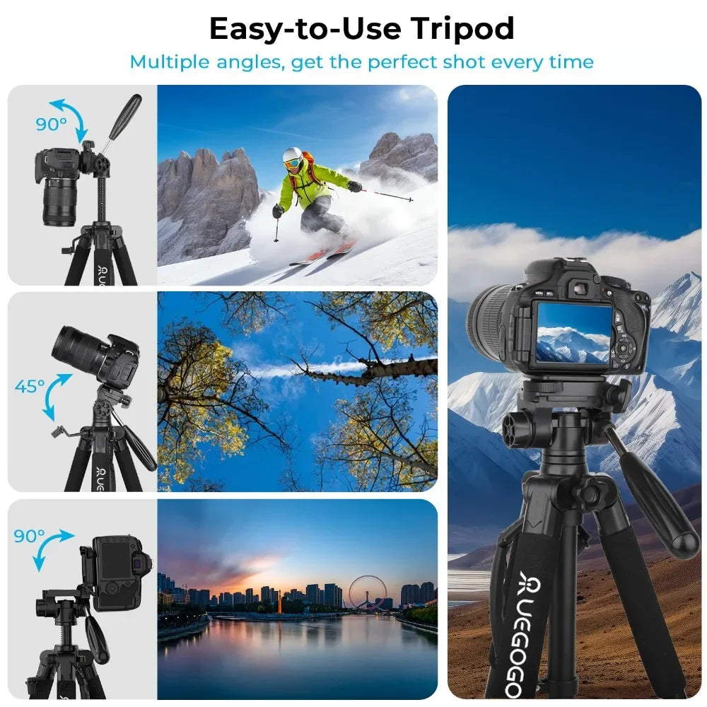 Q188 187cm/73in Tall Tripod Stand for Professional Camera Spotlight Telescope Binoculars 360° Rotatable Phone Holder for Video