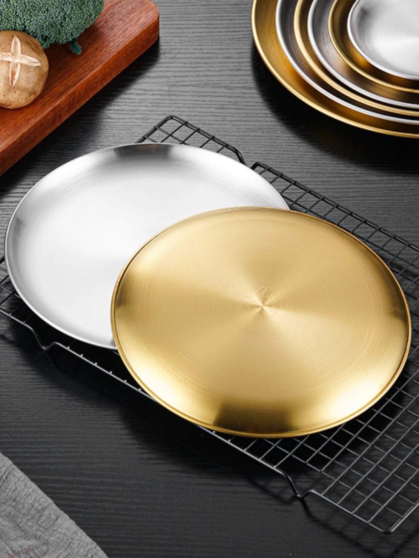 Plate tray, dining tray, steak plate, barbecue plate, Korean stainless steel circular barbecue plate