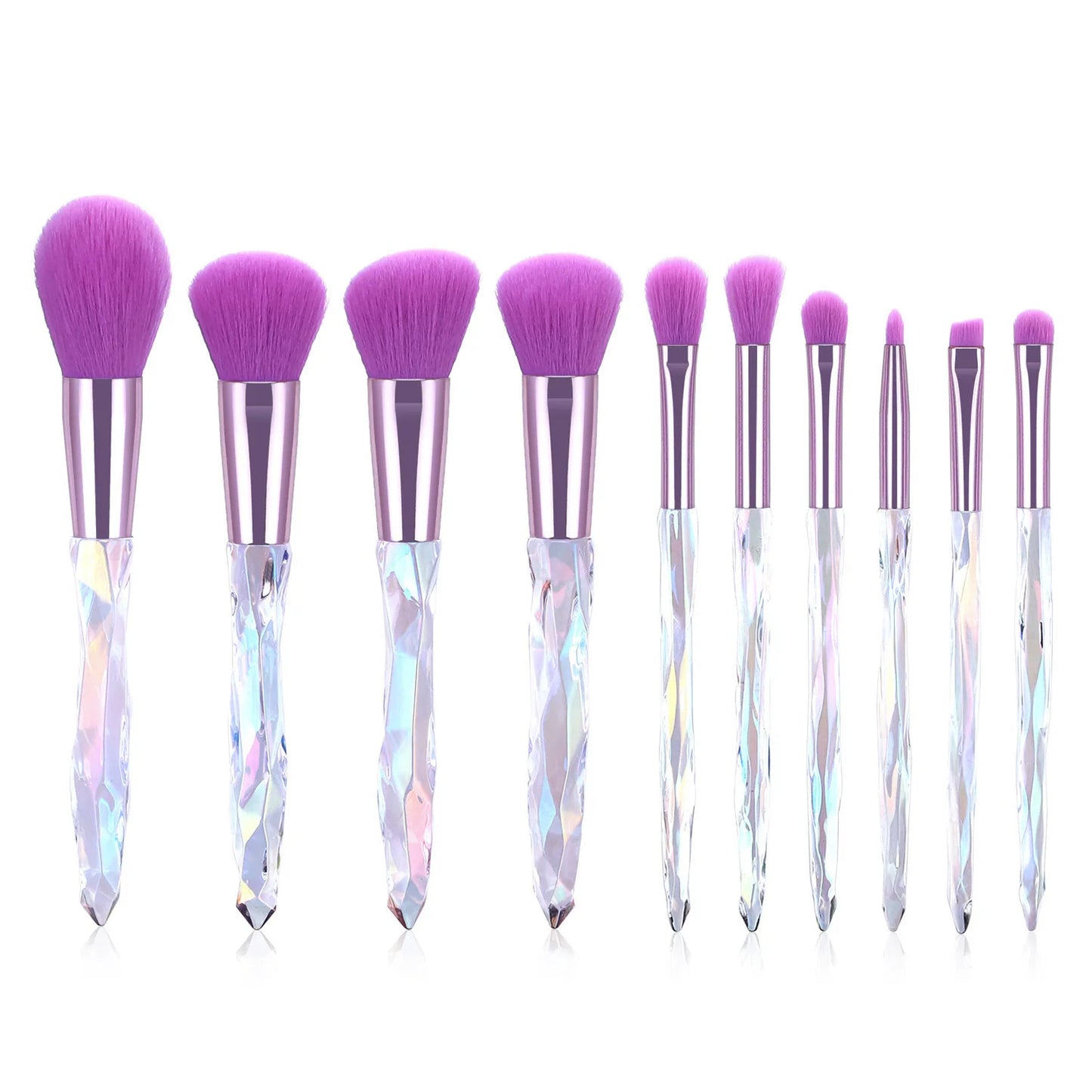 Makeup Brush Set 10Pcs Crystal Eyebrow Shadow Lip Pencil Blush Cosmetic Brushes Transparent Diamond Handle Novice Beauty Tools