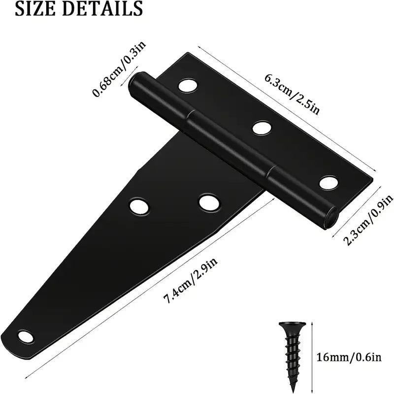 4Pcs T-Hinge Gate Shed Hinges In Black, 3 Inch Door Barn, Heavy Duty T-Strap