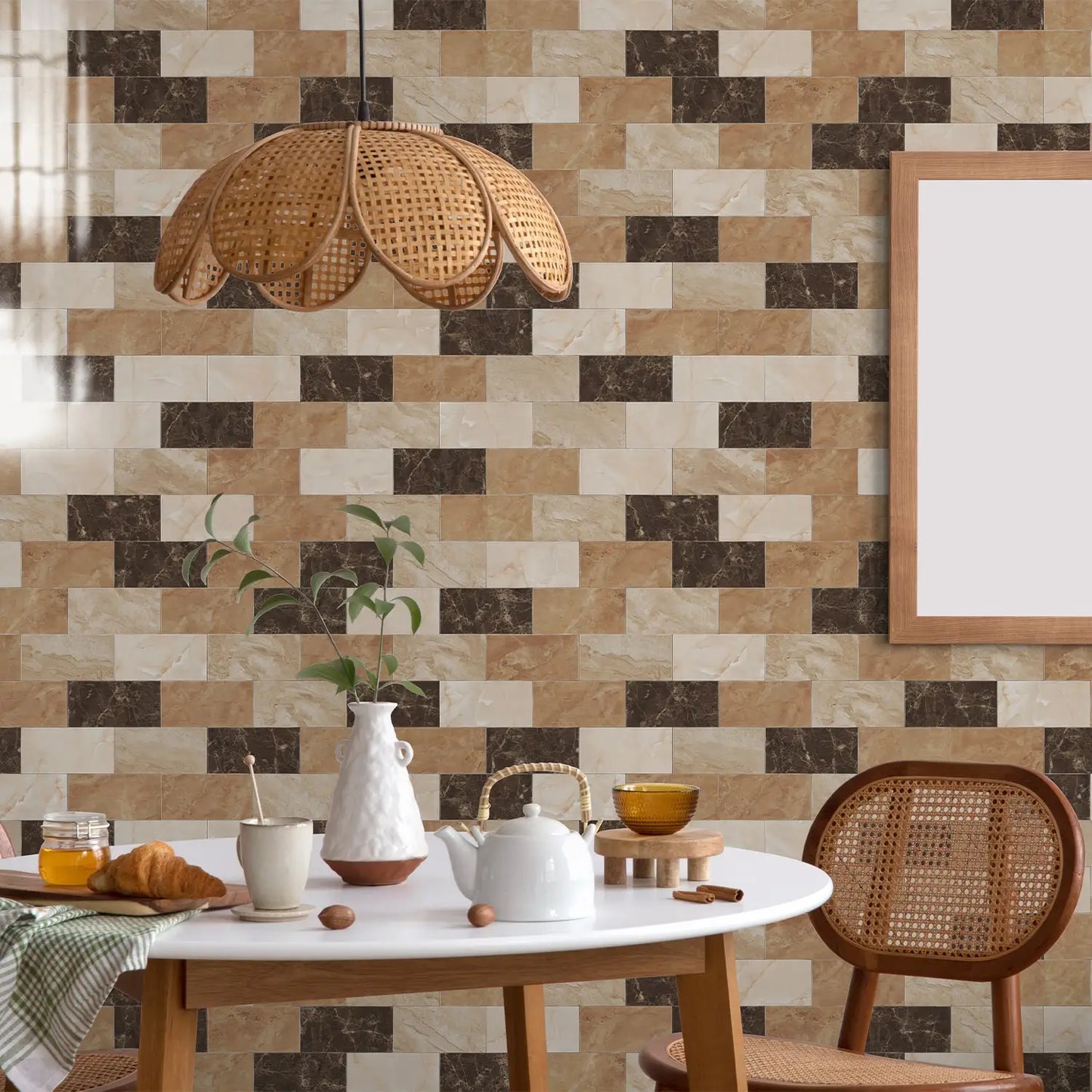 Marble Pattern Wall Sticker, 16/32/64pcs Peel & StickWall Decal, Waterproof Decorative Sticker For Home