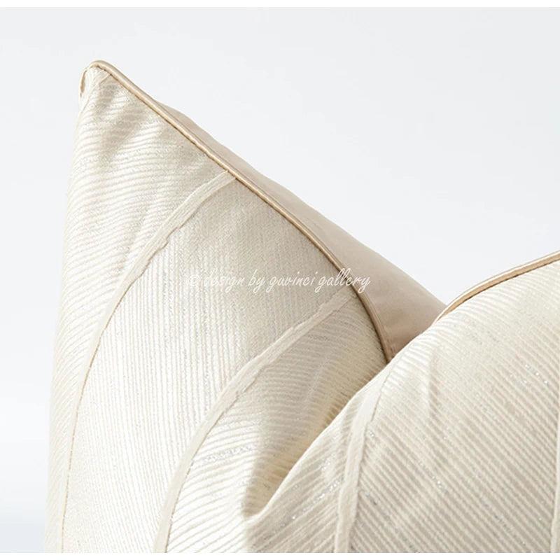 GUVINCI GALLERY Modern Simplicity Beige White Cushion Cover Herringbone Pattern Jacquard Pillowcase For Living Room Sofa Bedroom