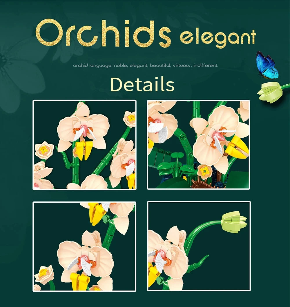 616PCS Orchid Building Blocks Flowers Bouquet Flower Blocks Bonsai Plant Model Bricks Romantic Home Decoration Toy For Kids Gift