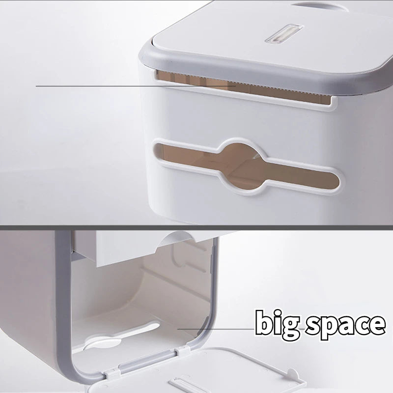 Punch-free Toilet Paper Holder Box Waterproof Tissue Storage Box  Bathroom Rack Wall Mounted Kitchen Bathroom Storage Holder