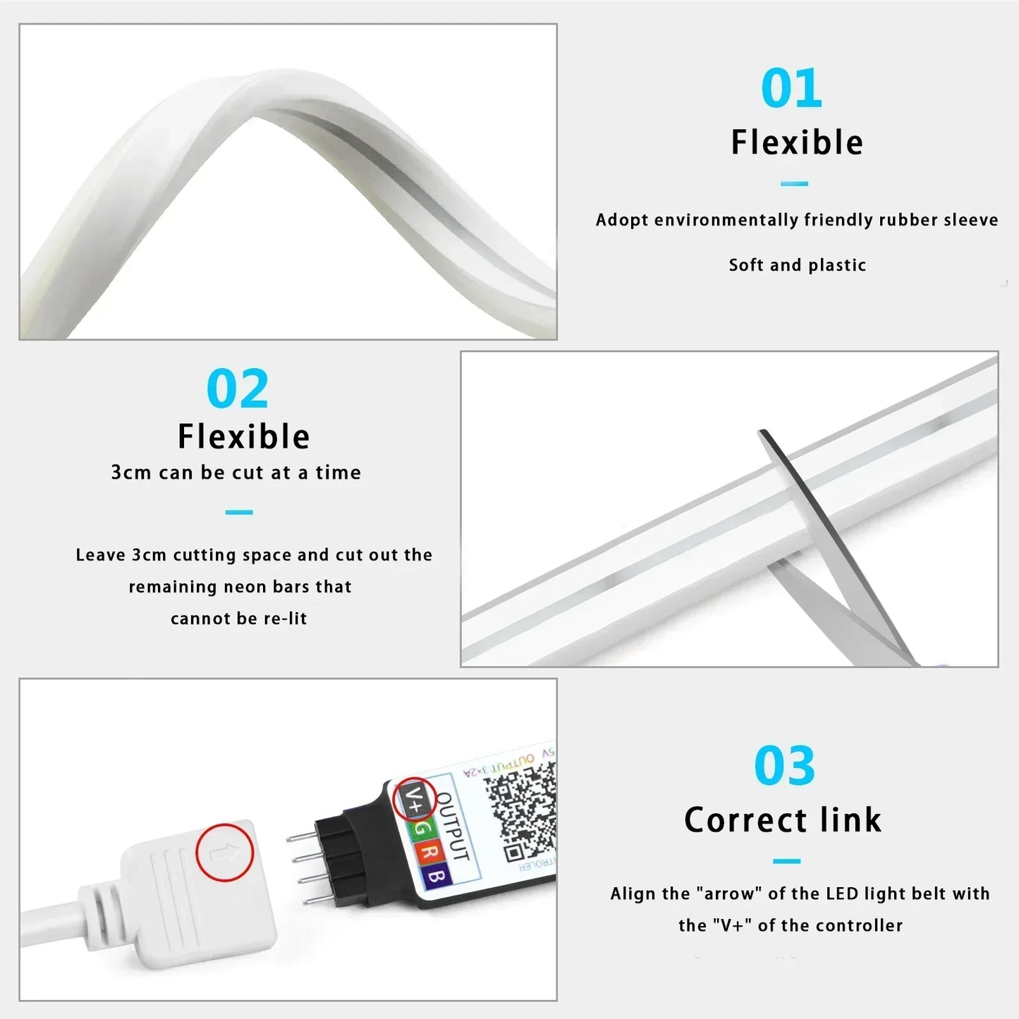 RGB Neon LED Strip 24key Remote Control Music Sync Power Waterproof Decor Remote Control Flexible Ribbon for Home Decor Lighting