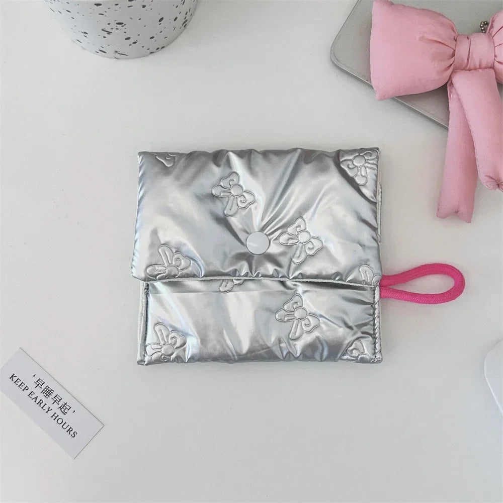 Silver Lingge Bow Pattern  Coin Purses Small Canvas Coin Wallet Lady Girls Earphone Coin Key Money Storage Bag Zipper Pouch