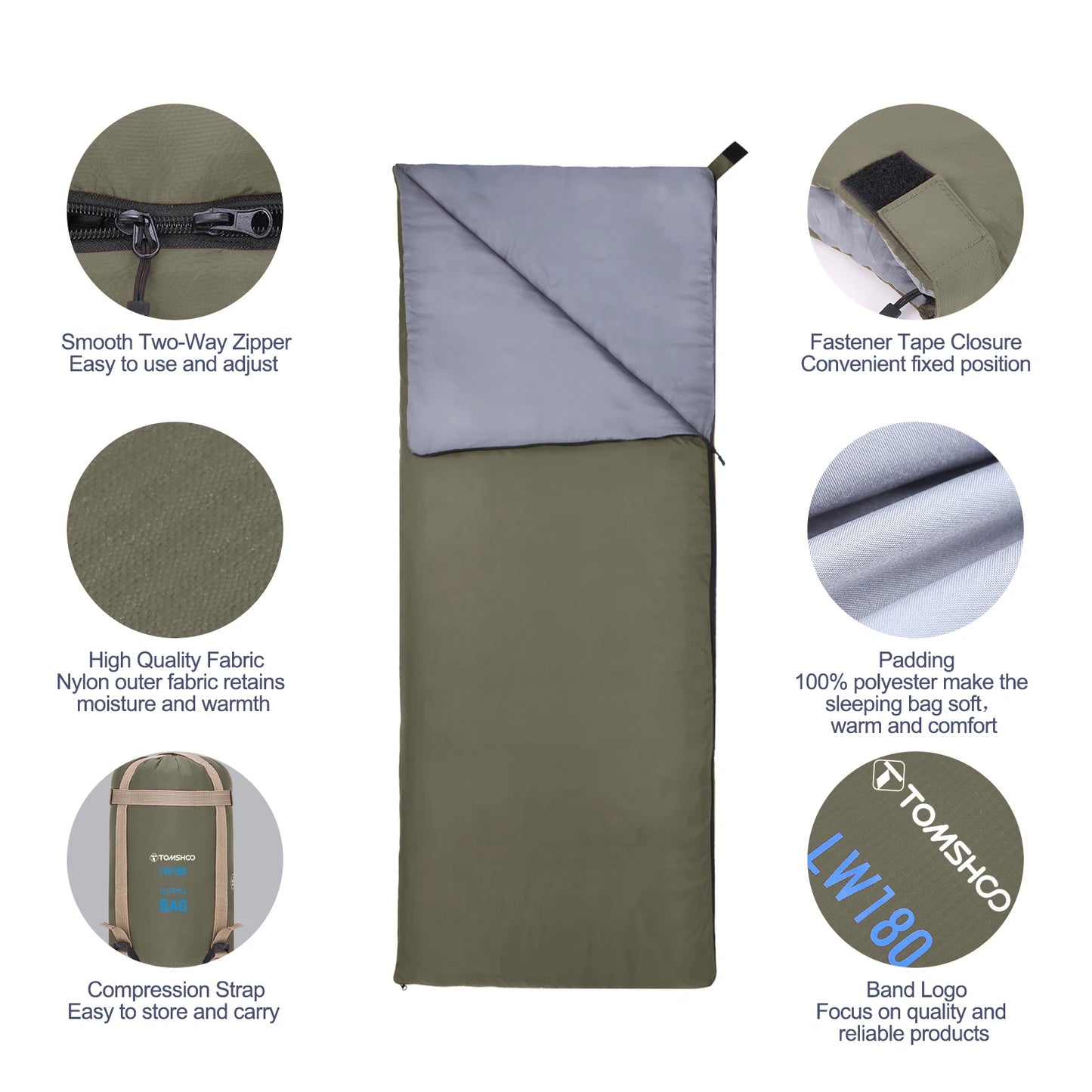 Tomshoo Ultralight Sleeping Bag for Adults 3 Season Outdoor Envelope Sleeping Bag for Camping Backpacking Travel Hiking Supplies