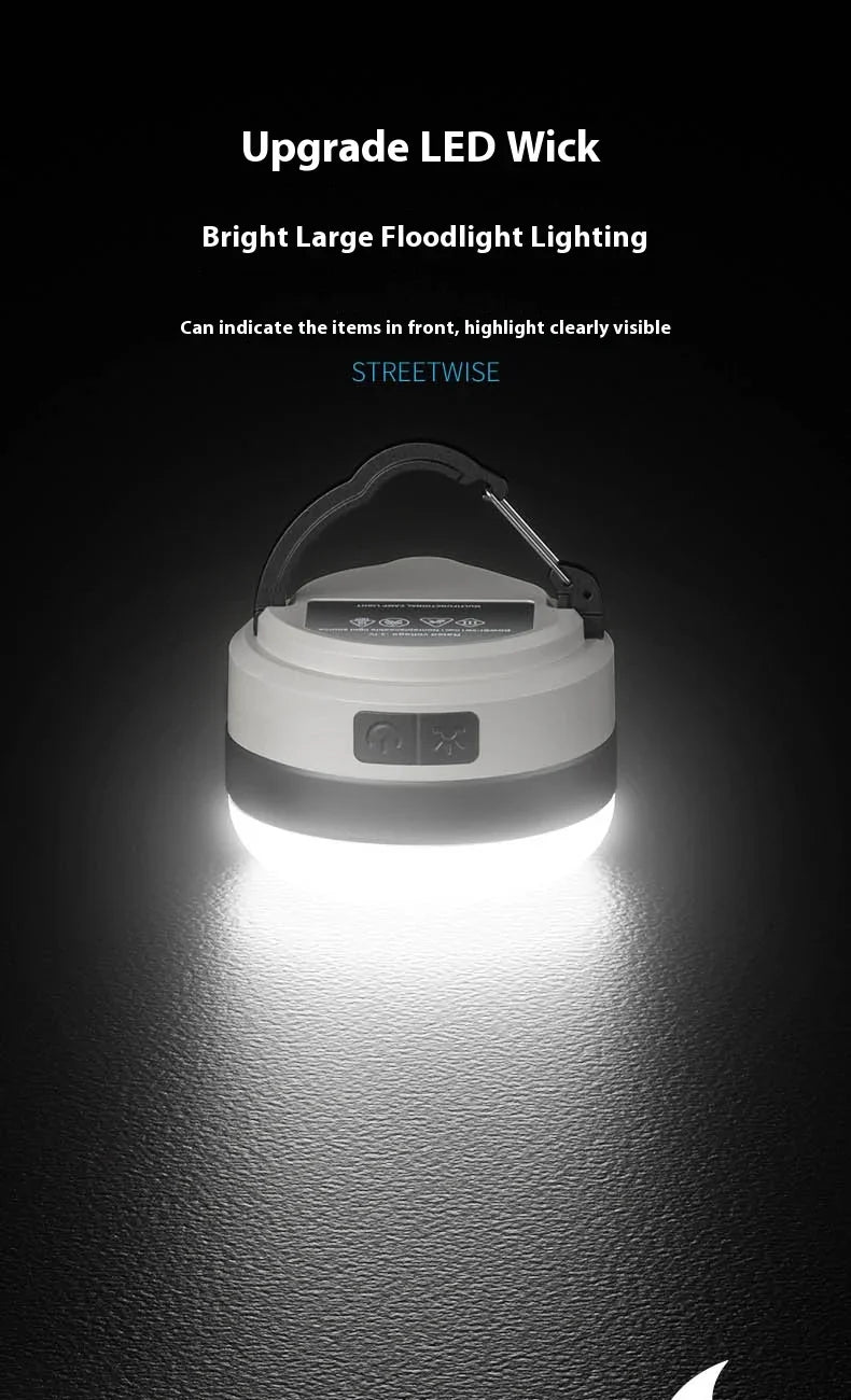 Rechargeable Camping Tent Light - LED Portable Lantern Flashlight with 6 Light Modes, Hanging Hook Buit-in Battery