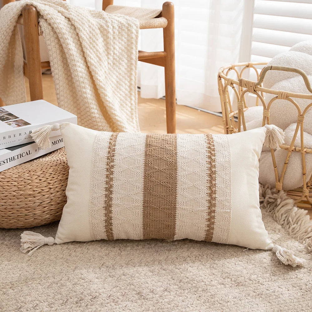 30x50/45x45cm Bohemian Linen Embroidered Fringed Throw Pillow Cover Waist Light Luxury Cushion Cover Pillowcase Home Decor
