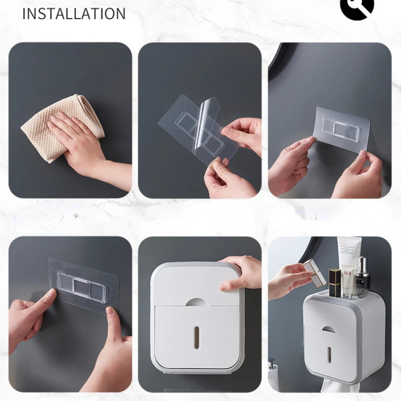 Punch-free Toilet Paper Holder Box Waterproof Tissue Storage Box  Bathroom Rack Wall Mounted Kitchen Bathroom Storage Holder